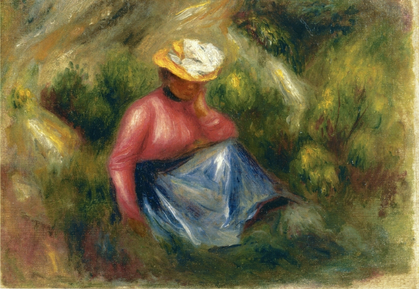 Seated young girl with hat 1900